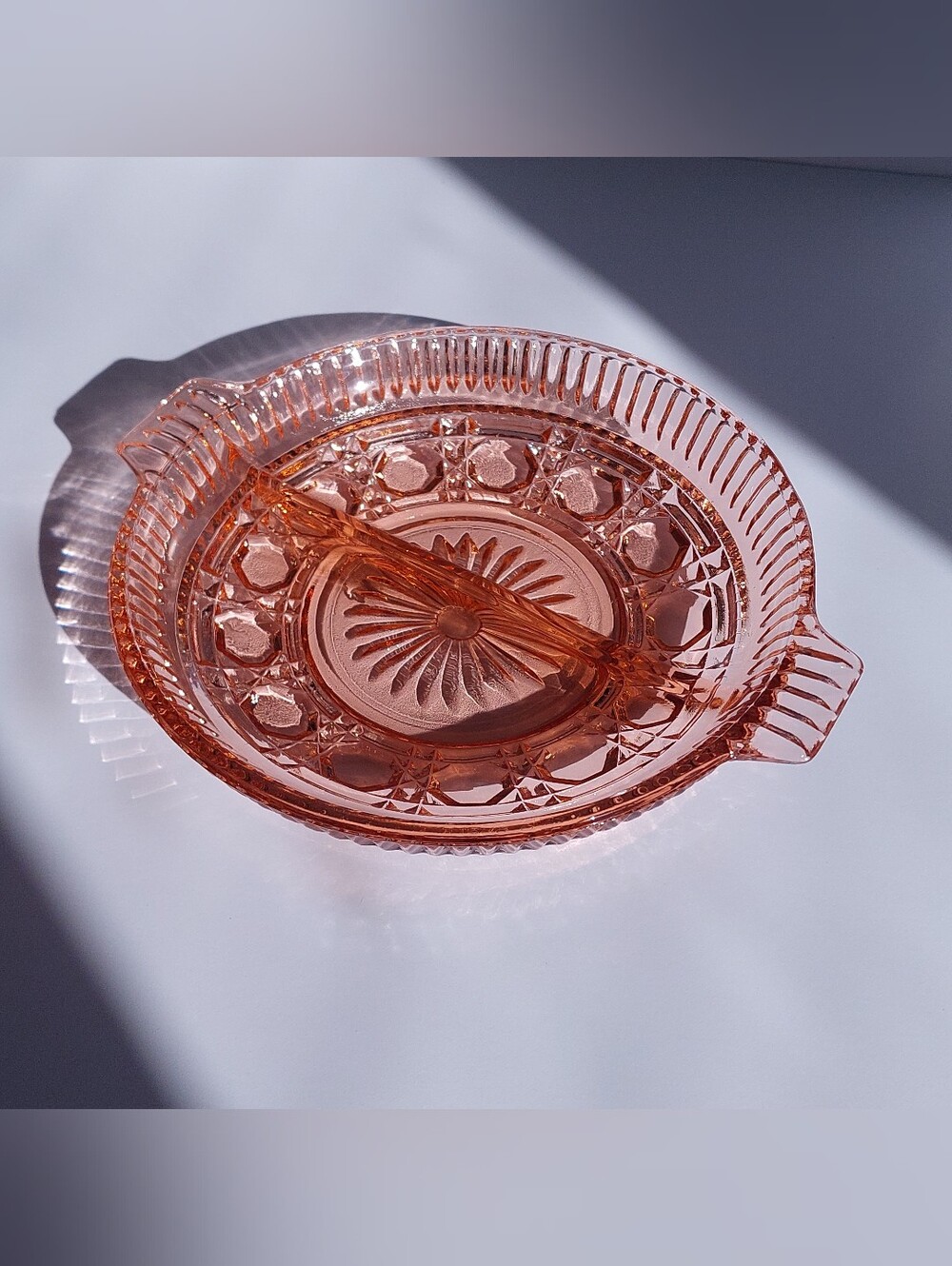 Vintage Pink Indiana Glass Windsor Divided Relish Dish - Peach Ballad Tray